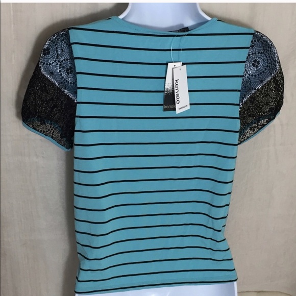 Kensie Striped & Lace Tee Size XS NWT S03 - Picture 4 of 4